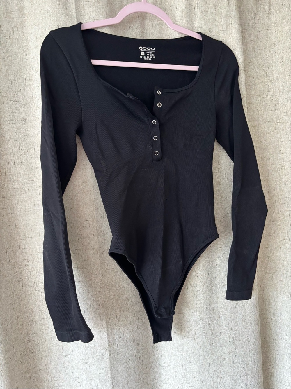 Black Long Sleeve Henley Bodysuit - Unbranded